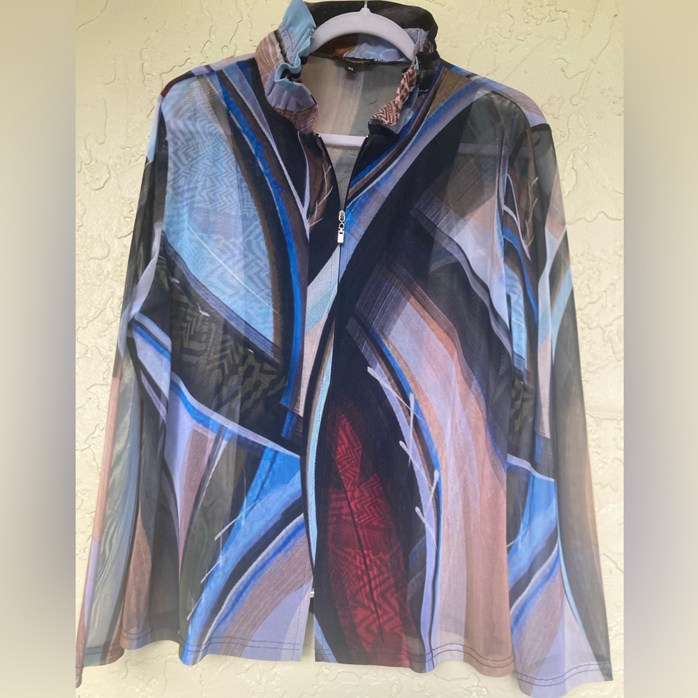 Frédérique Blue and Brown Abstract Mesh Jacket - Picture 3 of 8